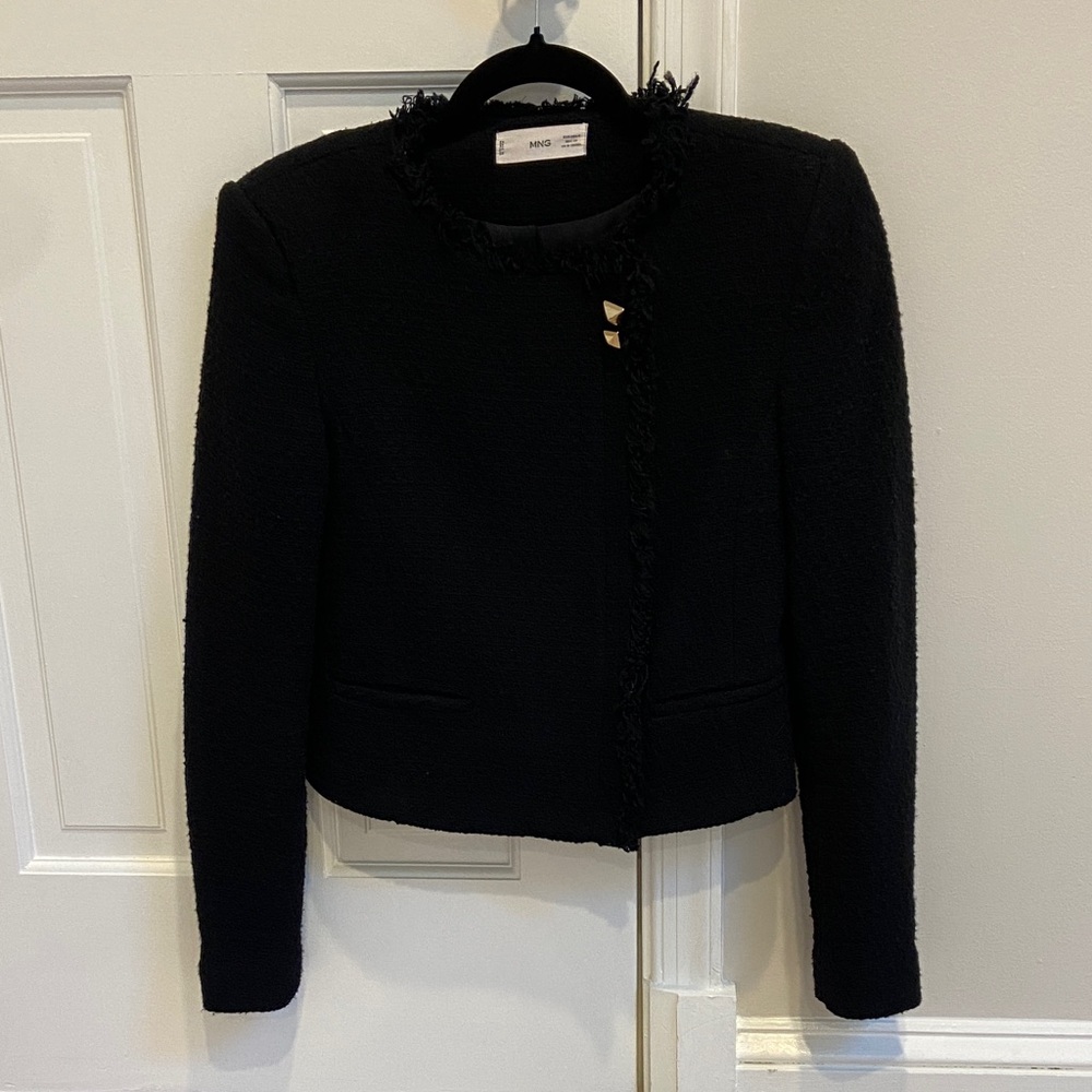 Mango Tweed Black Blazer Jacket